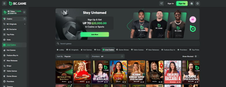 BC Game live casino games
